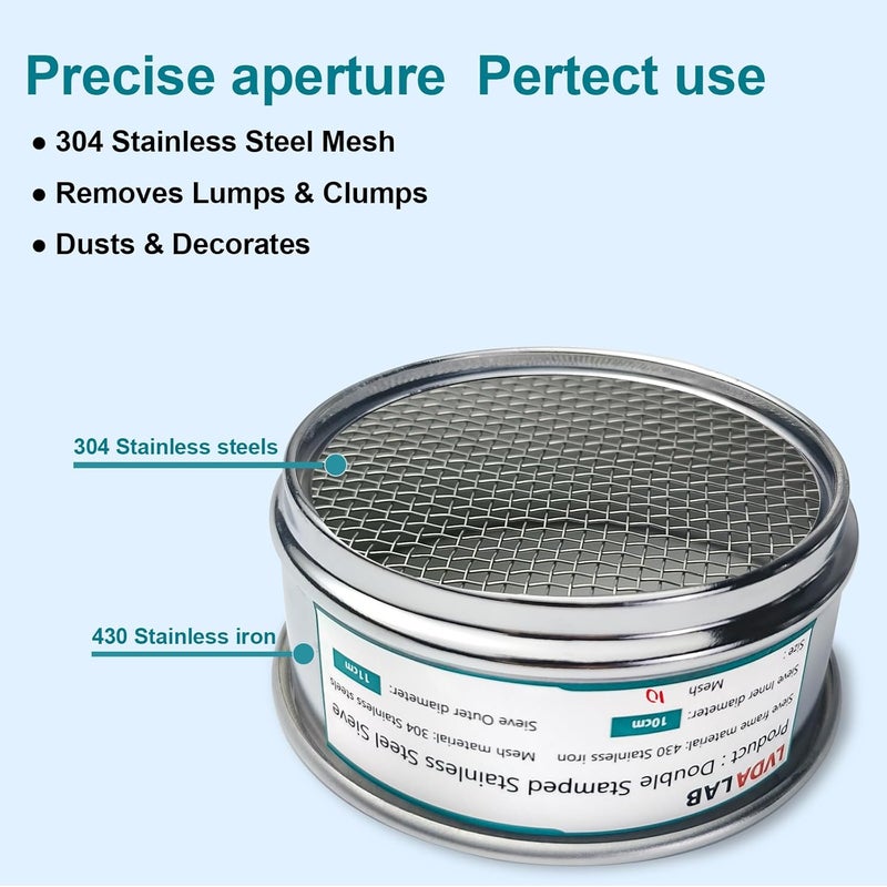 LVDALAB 304 Stainless Steel Mesh Lab Sieve, 10 Mesh (2mm) Aperture Test Sieve, 4inch(10cm) Economy Standard Analysis Sample Test Sieves for Industrial Laboratory Homes - Image 3